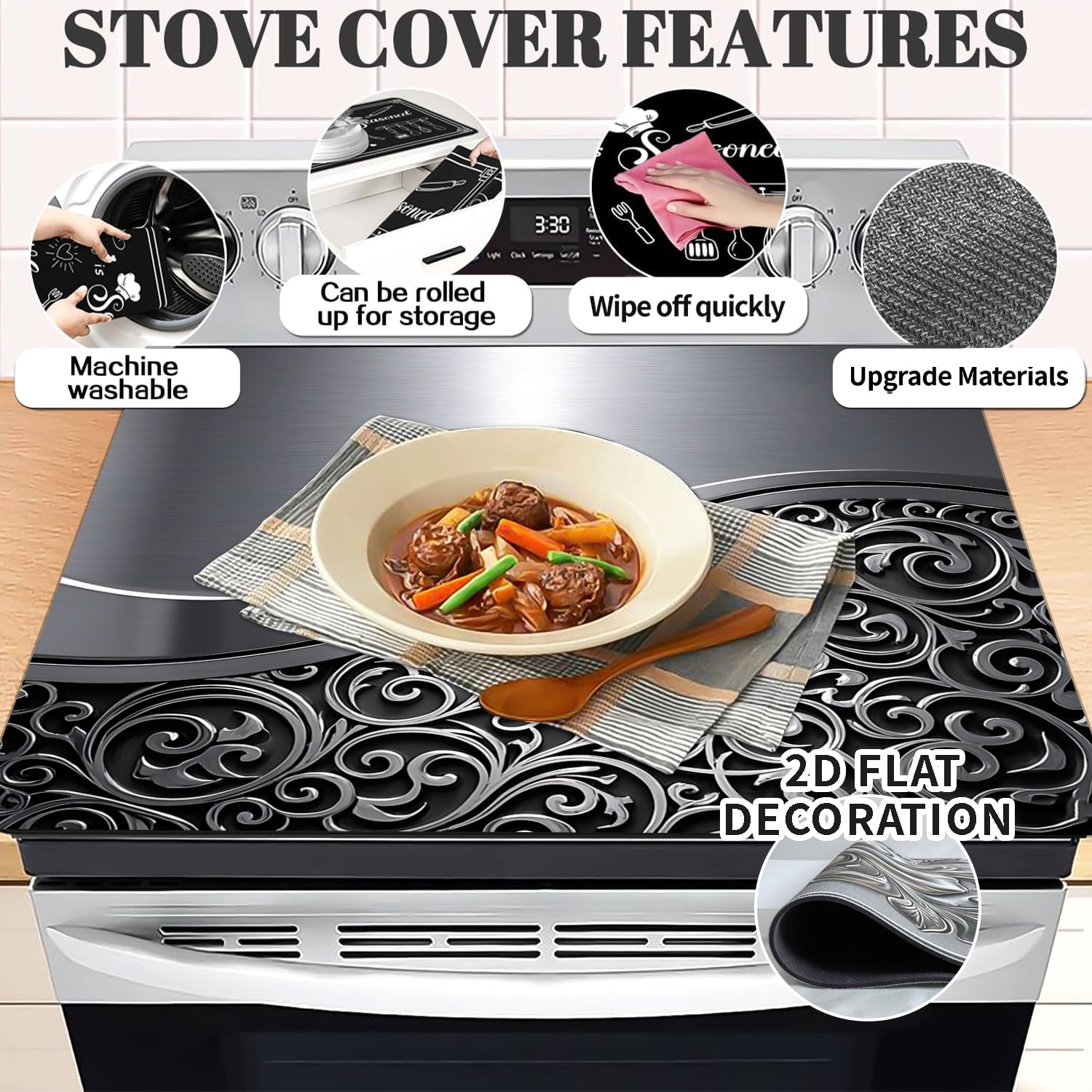 Glass Stove Top Cover, Multi-Design Stove Top Cover for Glass/Electric Stoves - 3-in-1 Heat-Resistant Protector Mat, Non-Slip Drying Rack 28"x20"