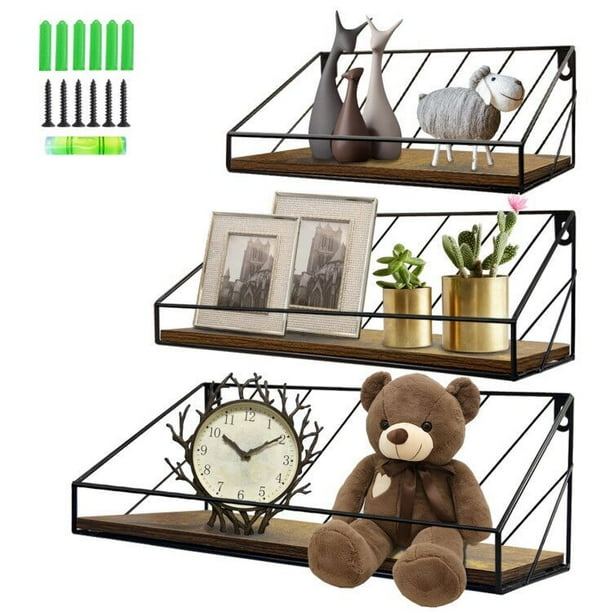 3 Pack Floating Wall Shelves, Rustic Storage Wood WallMounted Shelf for Living Room, Bathroom