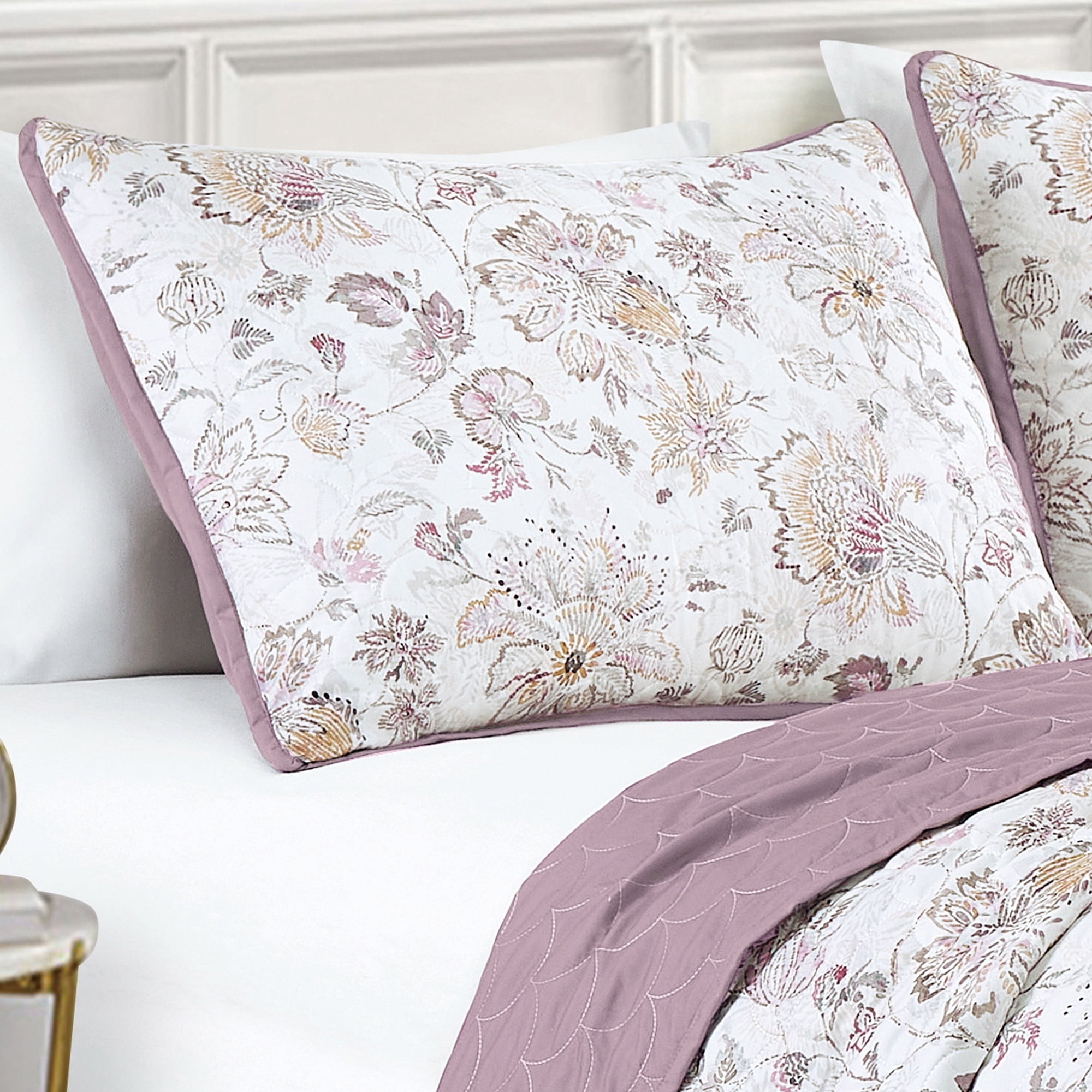 Reversible 3-Piece Floral Print Bedspread Set with Lavender Trim – Stylish Coverlet for King Beds