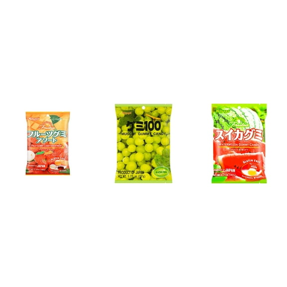 3 Pack Kasugai Gummy Candies, Made in Japan, Gluten Free, Mix 3 Flavor (Assortment,Mmuscat,Watermelon) Plus NineChef Brand Long Handle Coffee Spoon