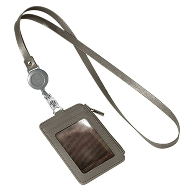 Portacredenciales Con Cremallera, Cartera Delgada De Cuero Pu Para Tarjetas De Identificación, Con Cordón Para El Cuello Y Carrete Retráctil Para Credenciales
