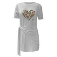 thumbnail image 4 of RXIRUCGD Robes d'Été pour Femmes Mode Décontractée Robe T-Shirt Robe Mini Robe de Plage Robe d'Été pour Dames Manches Courtes Col Rond Plissée Imprimée Nœud Ceinturée Robe Mini Irrégulière Robe de Travail Quotidienne, 4 of 6