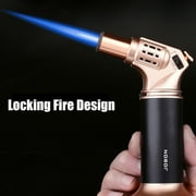 Metal Torch Lighter, Classic Base Zinc Alloy Polished Windproof Refillable Butane Jet Blue Flame Lighter with Locker, Better Industrial Camping Barbecue(Not Included Butane) (Red)