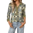 thumbnail image 2 of Garbnen Henley Shirts Women Spring Summer Plaid Long Sleeve Tops for Women Dressy Casual Basic Button Womens Tunic Top, 2 of 4