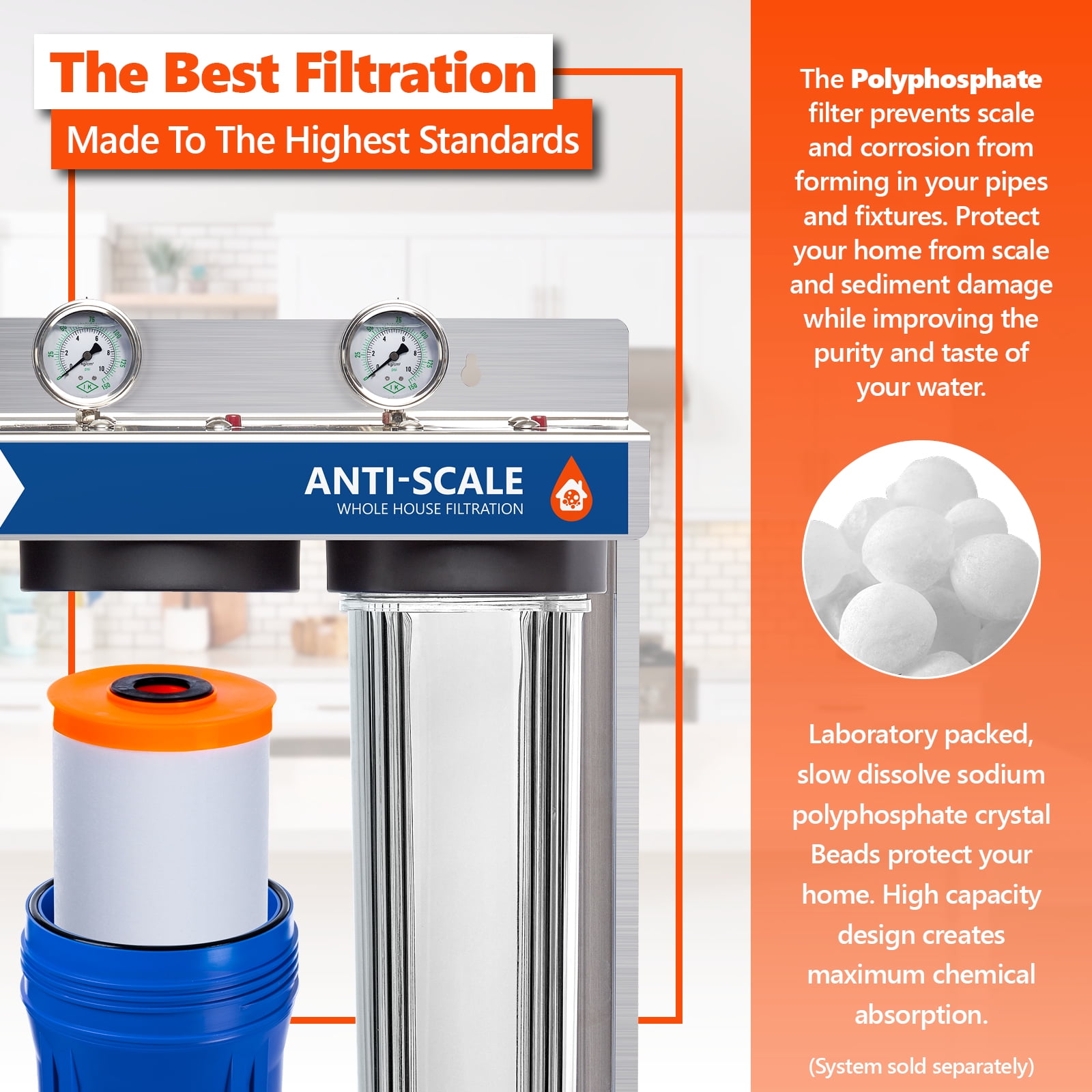 Polyphosphate Anti-Scale Water Replacement Filter ? Whole House Replacement Water Filter ? PHO High Capacity Water Filter ? 4.5? x 20? inch ? 2 Pack
