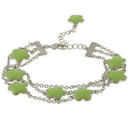 Zirconmania 610B-2568LG-R Silvertone Green Enamel Three Strand Bracelet
