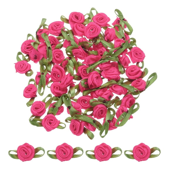 Uxcell 30 Pcs Rose Red Ribbon Roses 5/8"x1-3/16" Mini Roses for Sewing Appliques Crafts Little Satin Bows Roses Artificial Flowers