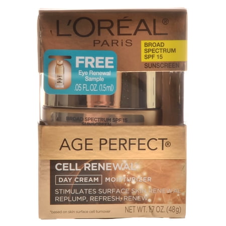 L'Oréal Paris Age Perfect Cell Renewal Day Cream Moisturizer with Broad Spectrum SPF 15, 1.7 Oz.
