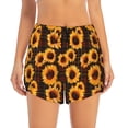 thumbnail image 4 of Lsque Red Black Plaid Sunflower Printed Women's Running Shorts with Liner Pockets,Elastic Quick Dry Workout Athletic Gym Yoga Shorts,Womens High Waist Shorts-, 4 of 9