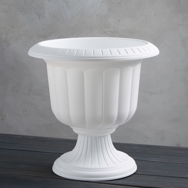 Root & Vessel Classic Urn Planter, 14-Inch, White – Elegant, Lightweight, Weather-Resistant Flower Pot for Indoor & Outdoor Use