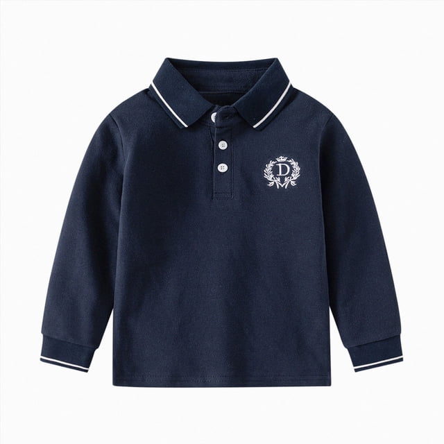 WUANDIXFA T-Shirt à Col Rond pour Garçons Été Basique Uni à Manches Longues T-Shirt à Col Rond pour Garçons T-Shirt à Col Rond pour Garçons, Marine, 2-3 Ans