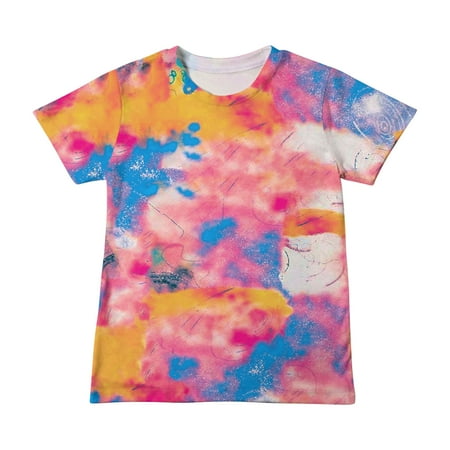 

QIPOPIQ Girls Shirts And Tops Clearance Summer Casual Loose Tshirt Girls Short Sleeve Gradient Print Tops Child Crewneck