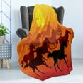 thumbnail image 4 of Animal Soft Flannel Fleece Throw Blanket, Dramatic View of Many Horse Running and Sunset Tangerine Colors Graphic, Cozy Plush for Indoor and Outdoor Use, 70" x 90", Marigold and Maroon, by Ambesonne, 4 of 5