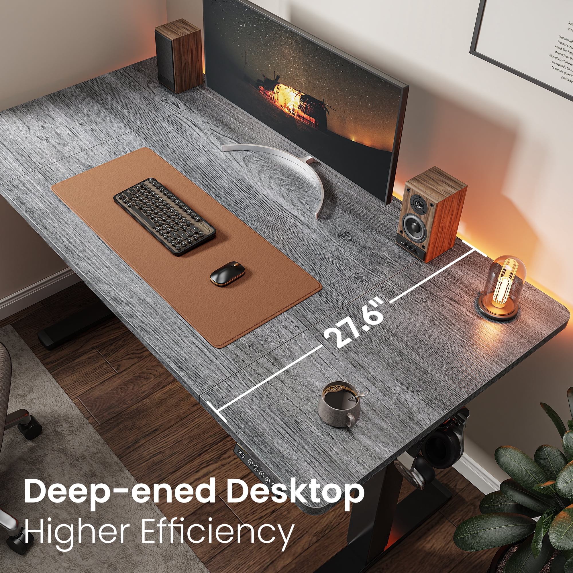 Amadwell 55" Electric Height Adjustable Standing Desk, 27.6" Deep Work Table with Cable Management, Home Office Desk