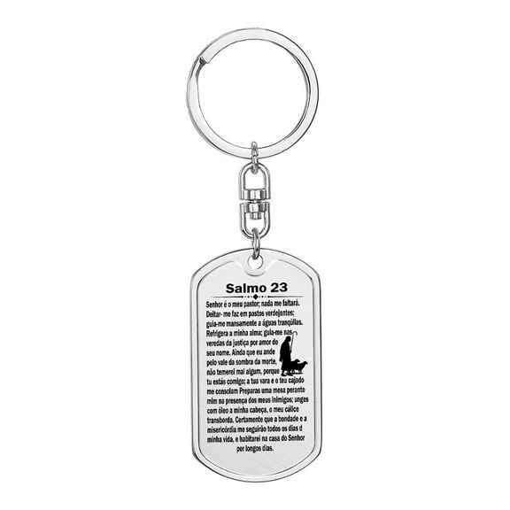 Psalm 23 Portuguese Salmo 23 Bible  Keychain Stainless Steel or 18k Gold Dog Tag