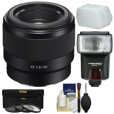 Sony Z3 Camera Lens Sony Alpha E-Mount FE 50mm f/1.8 Lens with 3 Filters + Flash + Diffuser + Kit for A7, A7R, A7S Mark II Cameras ()