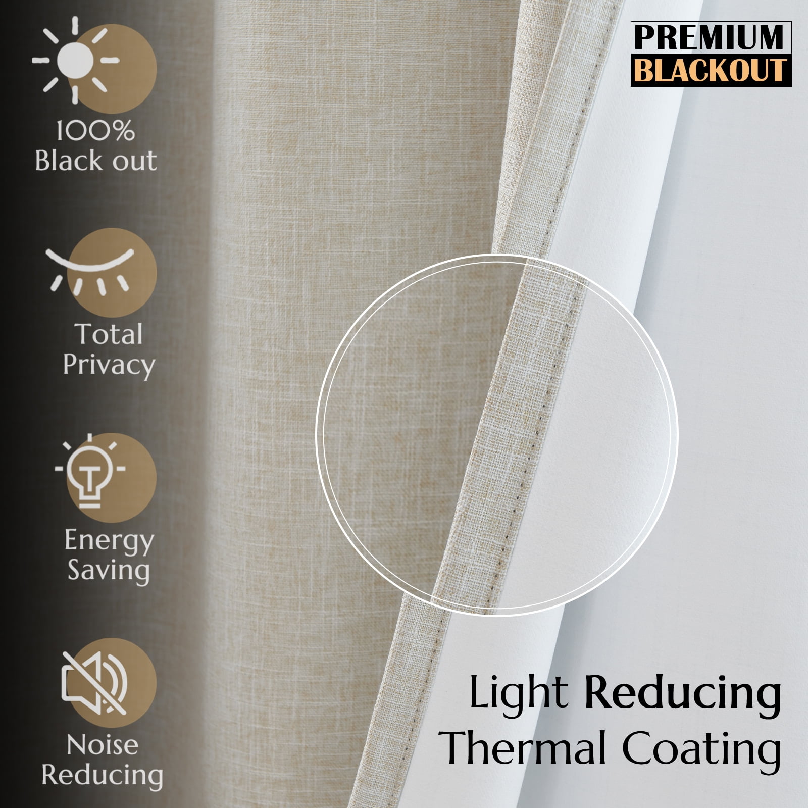 Curtainking Room Darkening Curtains for Bedroom, 84 Inch Length Linen Textured Drapes for Living Room, Thermal Insulated Light Blocking Curtains, Grommet Top Window Treatments 2 Panels, Beige