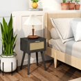 thumbnail image 4 of Nightstand Set of 2, Small End Table with Rattan Door, Bedside Table with Solid Wood Feet, Boho Side Table for Bedroom Living Room Small Space - Black, 4 of 12