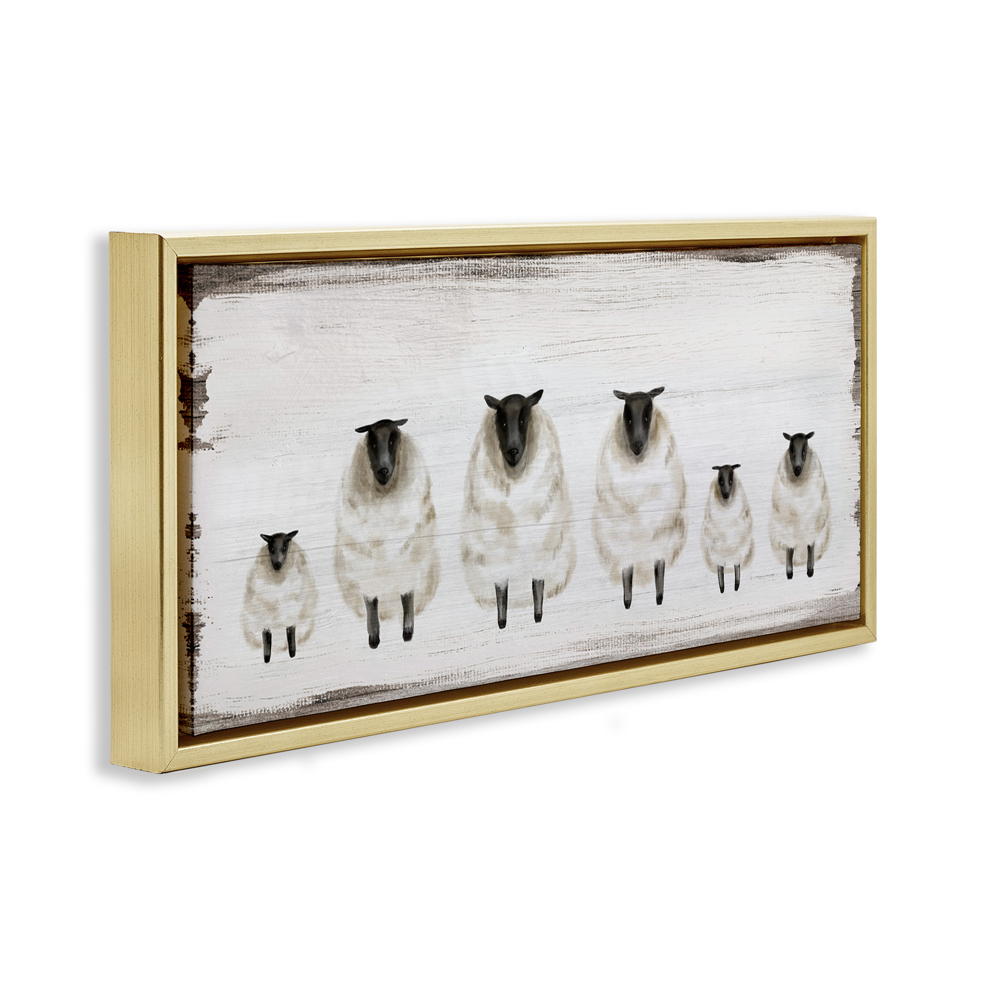 Stupell Industries Rustic Country Sheep Herd Animals & Insects Painting Gold Floater Framed Canvas Art Print Wall Art, 25 x 11