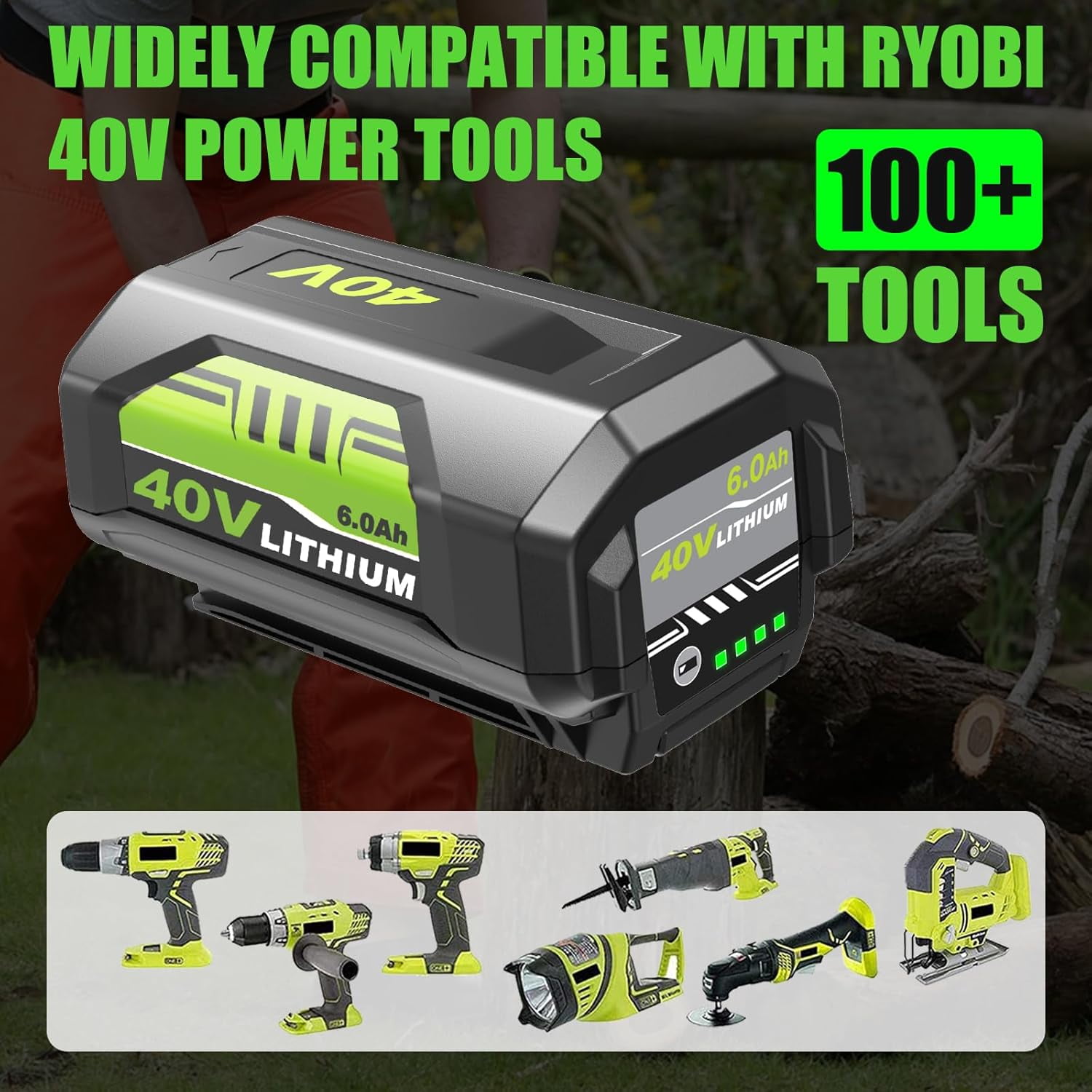 2PACK 6.0Ah OP40601 Replacement for Ryobi 40V Battery Lithium OP4050A OP4040 OP4030 OP4026A OP40201 ZROP4026 High Capacity Compatible with Ryobi 40 Volt Cordless Power Tool