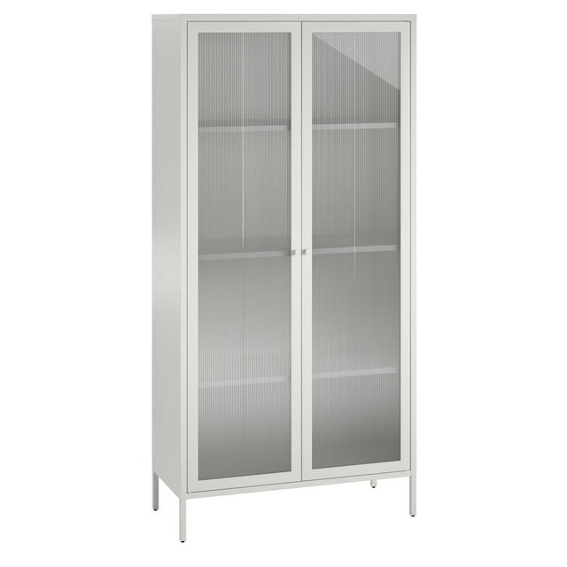 Systembuild Evolution Ashbury Heights Tall 2 Door Storage Cabinet-Fluted Glass Metal Locker, Black