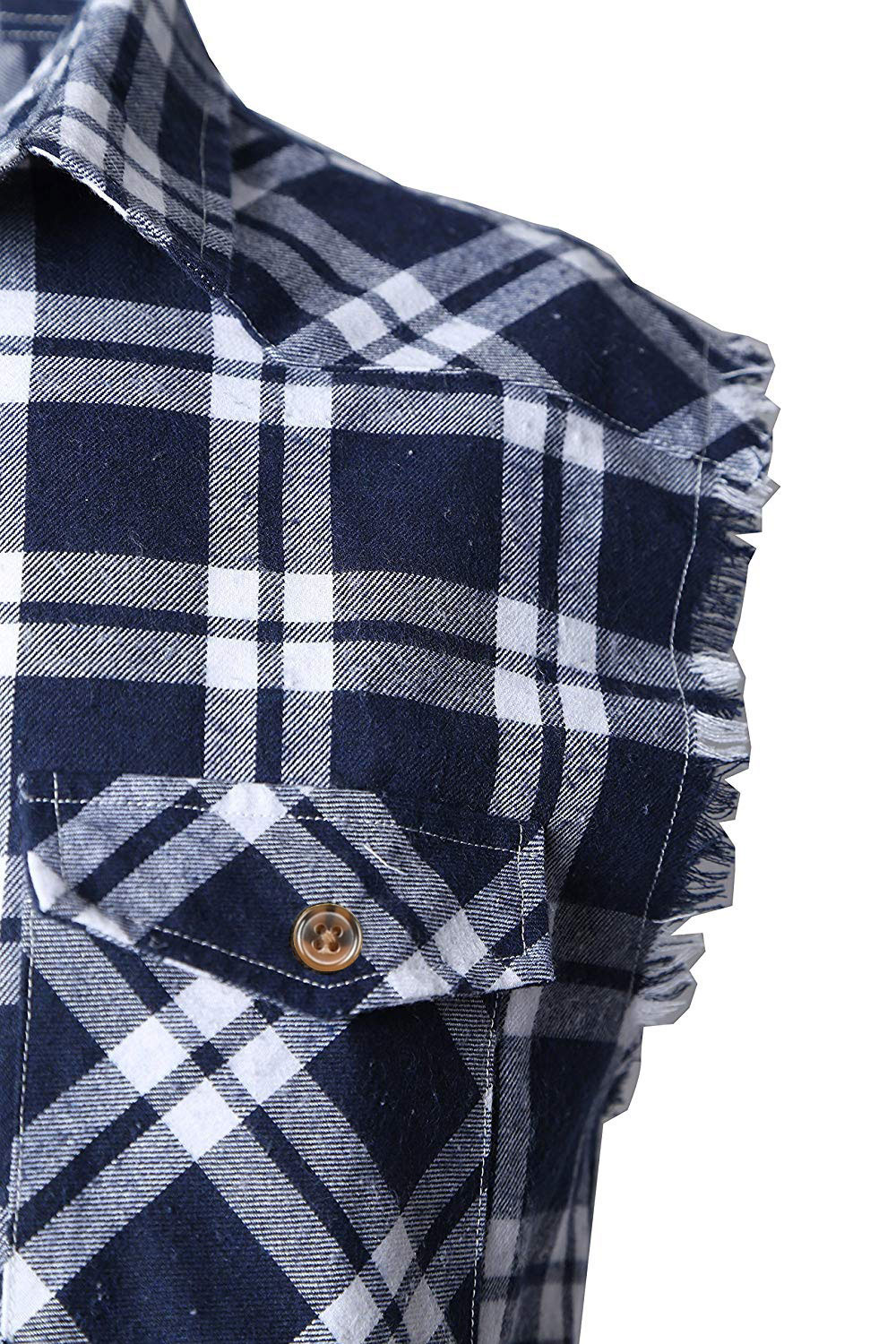 NUTEXROL Men's Flannel Plaid Sleeveless Vest - Cotton Plus Size Casual Shirt (Navy & White), Button-Up