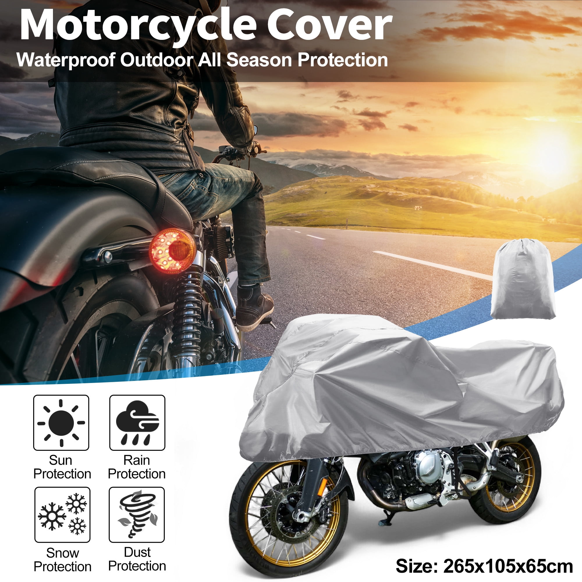 Unique Bargains Motorcycle Cover Outdoor Half Cover 420D-PU 104.33"x41.34"x25.59"
