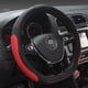 thumbnail image 1 of Funda para volante de coche en forma de D, color negro y rojo. Protector para volante de coche en forma de D. Diámetro 38 cm (15 pulgadas). Piel sintética [Parte inferior plana]., 1 of 5