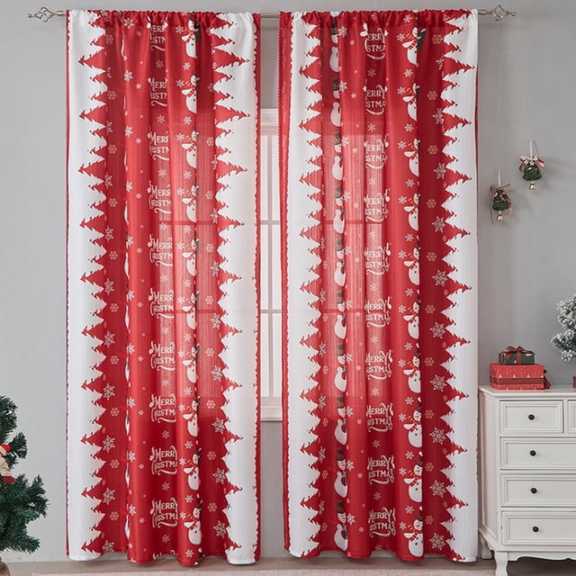 AYktou Décorations de Noël, Ornements de Noël, Décor de Noël, Cadeaux de Noël 1 Pce Rideaux Rouges Bonhomme de Neige de Noël avec Tringles Rideaux de Noël Rideaux Pare-Soleil Imprimés à Thème de Noël