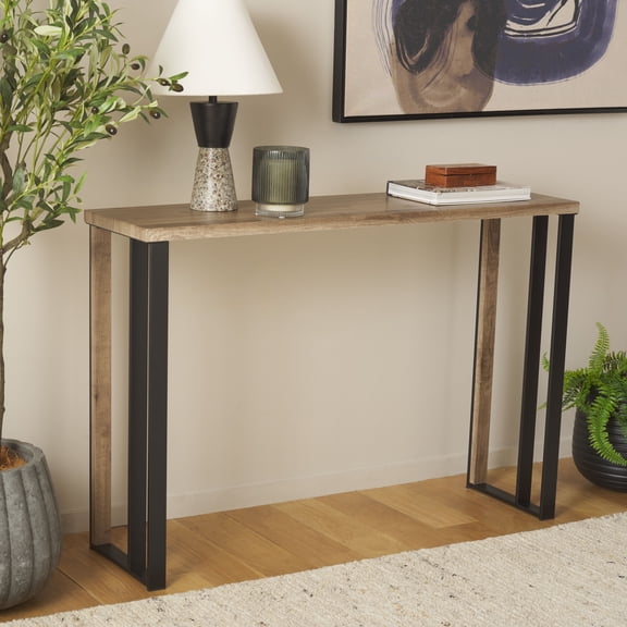 Safavieh Carlino Modern Wood and Metal Console Table, Light Brown/Black