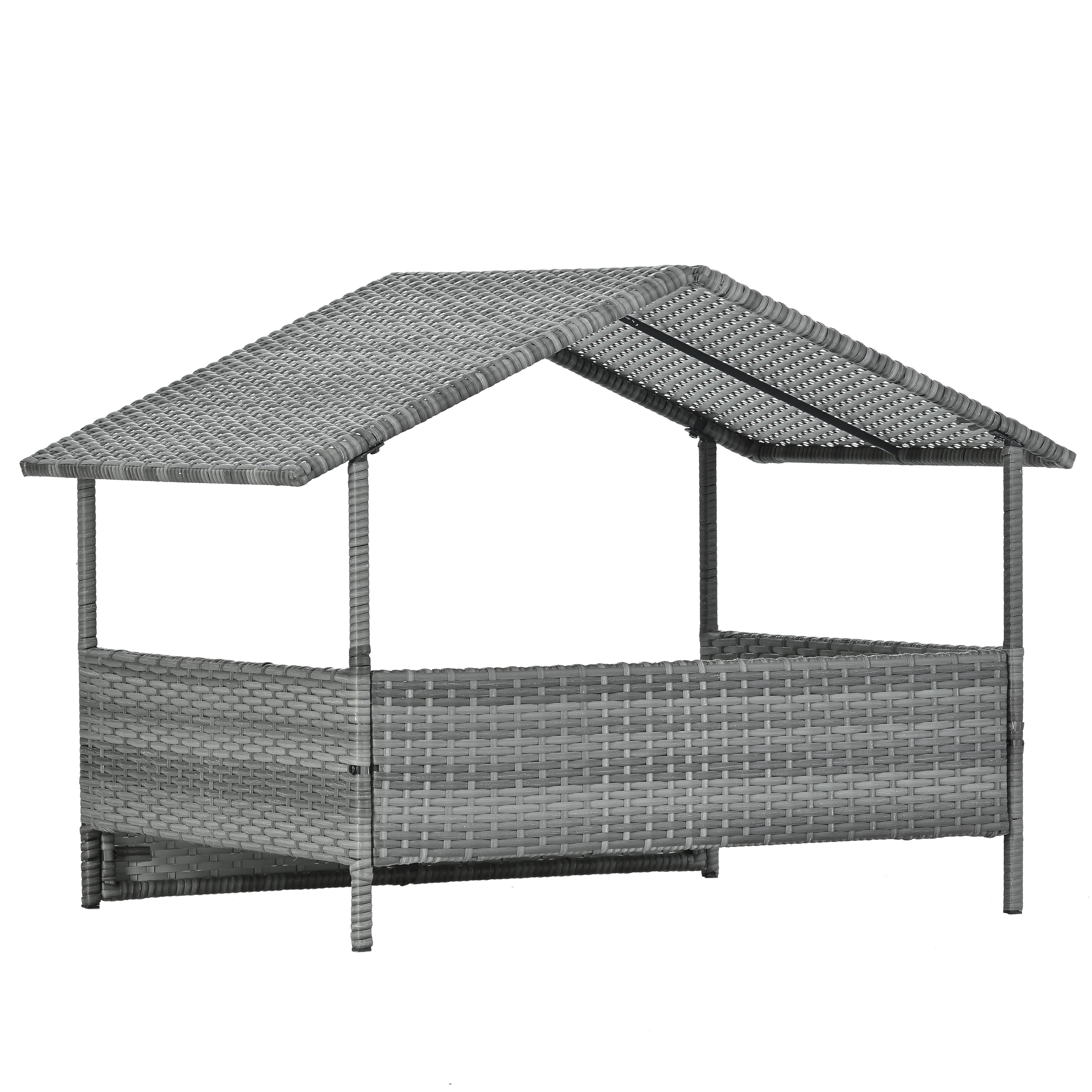 ZephyPaws 38.5" Dog Bed with Canopy, PE Wicker Patio Pet Bed, Elevated Indoor/Outdoor Lounger with 2" Cushion, UV-Resistant, Powder-Coated Metal Frame, Zippered Washable Cover, Dark Gray