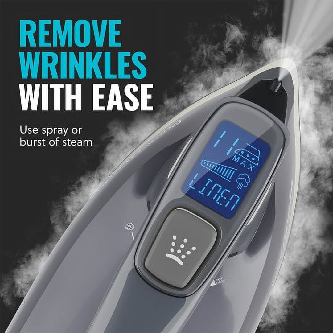 PurSteam Steam Iron 1800W with LCD Screen, Nonstick Ceramic Soleplate, Auto Shutoff, Self-Cleaning