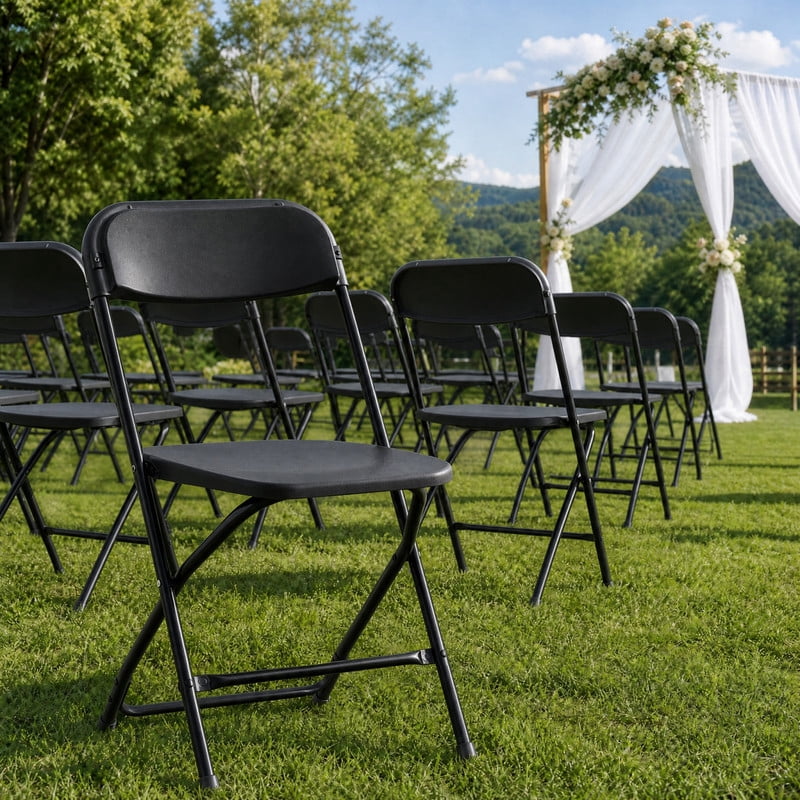 Kelno 4 Pack Plastic Folding Chairs 330lb Capacity Lightweight Foldable Chairs with Metal Frame Indoor Outdoor Stackable Seating, Black