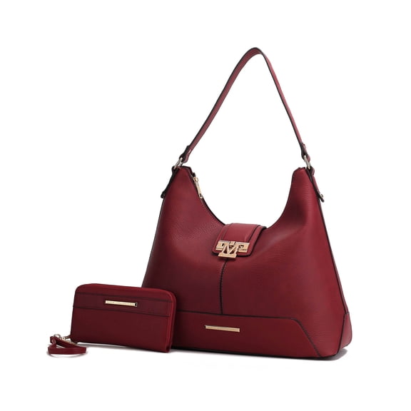 MKF Collection Graciela Women's Hobo Bag & Wallet, Vegan Leather Shoulder Bag 2pcs Set Handbag by Mia K. - Wine