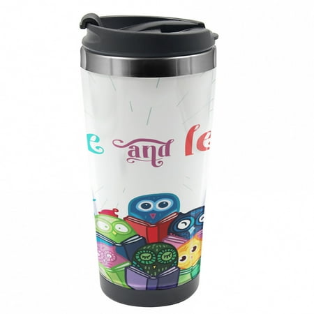 

Cartoon Travel Mug Toy Like Owls Kid Style Steel Thermal Cup 16 oz by Ambesonne
