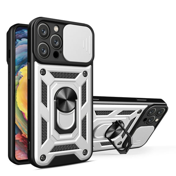 SaniMore for iPhone 15 Plus Case with Slide Camera Cover & Kickstand, Military Grade Drop Protective Phone Case with Magnetic Car Mount Holder for iPhone 15 Plus 6.7", Silver