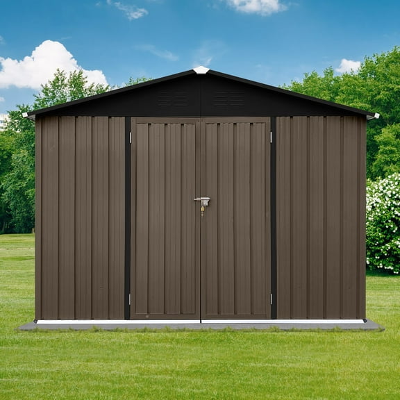 YDSM Metal garden sheds 8ft×6ft outdoor storage sheds Brown Black