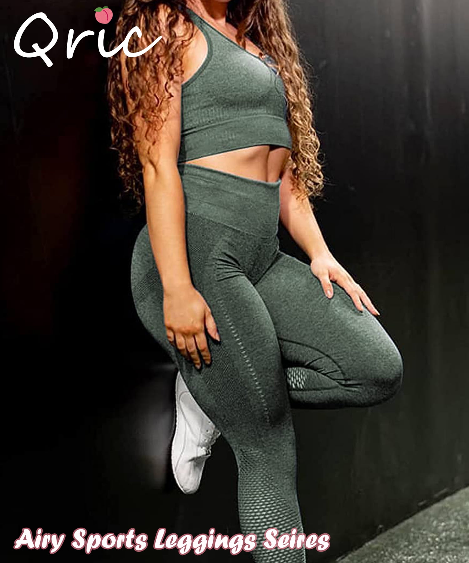QRIC Women High Waist Tummy Control Seamless Staple Leggings Knitted  Workout Yoga Pants Net Hollow Out Booty Contour Sports/Gym/Workout Pants 