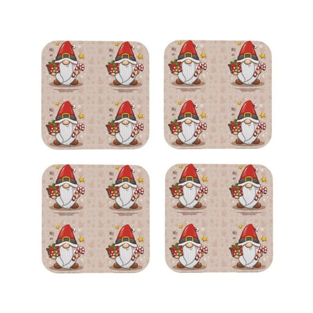 

Fuzoiu Christmas Gnome star Print Leather Coasters Set Drink Coasters Set of 4 for Tabletop Protection Durable PVC Coasters Home Décor and Housewarming Gift-Square