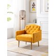 thumbnail image 2 of Modern Accent Chair, Leisure Single Sofa Chair with Rose Golden Feet, Teddy Upholstered Armchair with Highback, Reading Lounge Armchair Side Chair Furniture for Bedroom Living Room, Mustard, 2 of 9