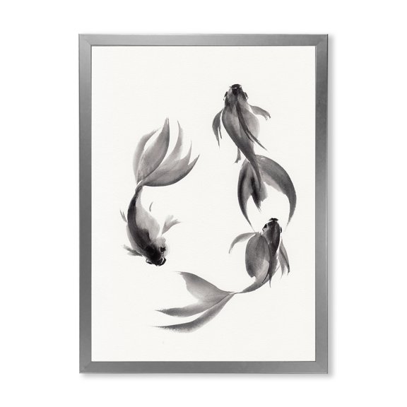 Designart 'Black and White Vintage Fish III' Nautical & Coastal Framed Art Print