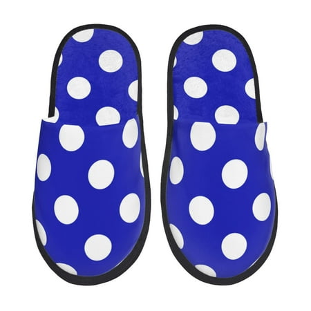 

Honeii Blue And White Polka Dot Print Furry Slippers Bedroom Slippers for Women and Men Fuzzy Plush Comfy Faux Fur Lined Slide Shoes -Large