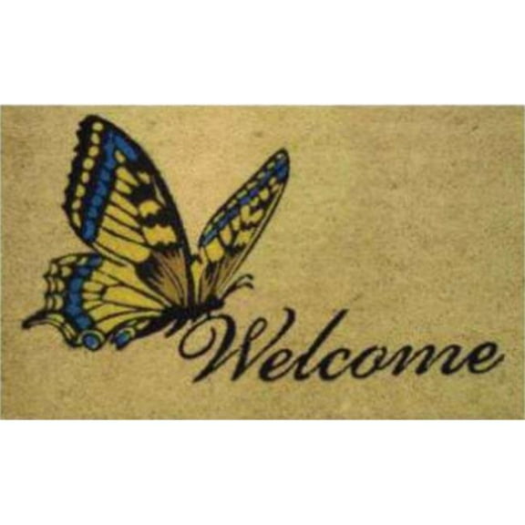 Geo Crafts G031 18 x 30 in. Coir Colorful Butterfly Welcome Doormat, Printed