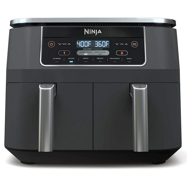 Ninja DZ201 Foodi - Freidora de aire de 2 cestas de 6 cuartos en 1 DualZone con 2 cestas de freír independientes, combina cocina y acabado inteligente para asar, asar, deshidratar y más para comidas r