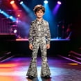 thumbnail image 5 of Kiijoy Girl's Pants Glitter Sequin Print High Waisted Fit Flared Pants, White, Sizes 13-14, 5 of 7