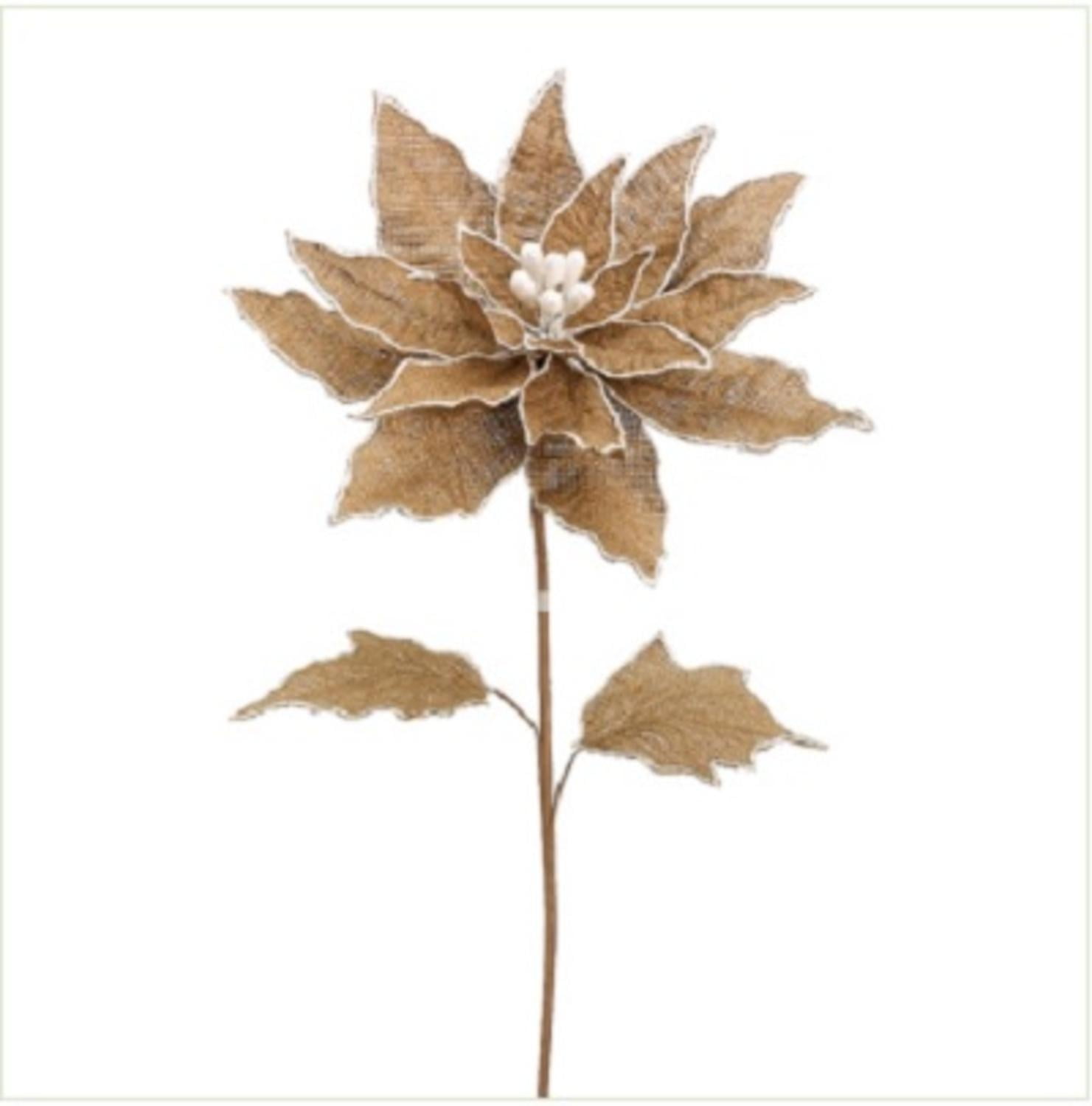 28" Artificial Burlap Poinsettia Flower Decorative Christmas Spray Pick