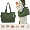 thumbnail image 7 of HUISZJ Corduroy Shoulder Bag, Large Capacity Tote Bag, Versatile Tote Handbag for Travel Commute Work (Green), 7 of 7