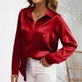 thumbnail image 6 of RYRJJ Satin Blouses for Women Silk Button Down Shirts Casual Long Sleeve Shirt Business Office Work Tunic Tops(Red,L), 6 of 8