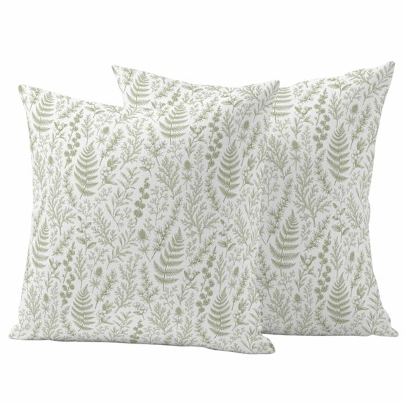 Sage Green Leaves Outdoor Waterproof Pillow Covers, Elegant Pastoral Botanical Decorative Square Throw Pillowcase Sofa Cushion Sham for Patio/Couch/Chair, 16"x16" 2 Pack