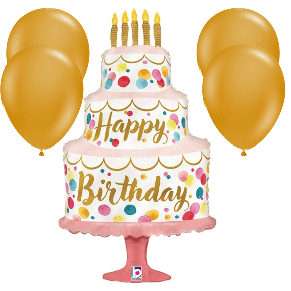 LoonBalloon 33 Inch Satin Pink Cake Birthday Balloon with 4 Latex Balloons - Festive & Adorable